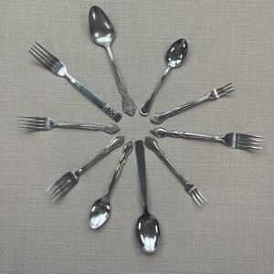 Mixed Stainless Steel Flatware Lot 11 Floral Basketweave Forks Spoons Mismatched